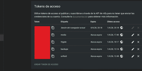 Gestión de usuarios y tokens en ntfy