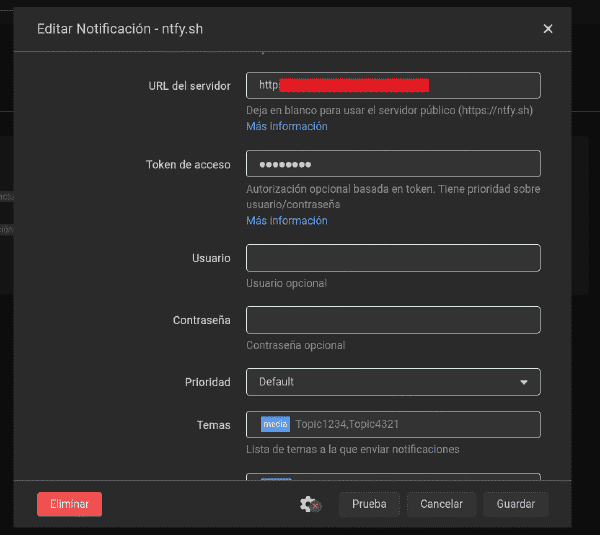 Configuración de ntfy en Radarr