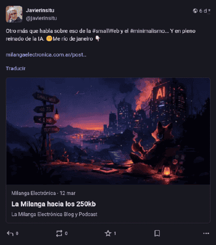 Toot de Javier sobre web ligera