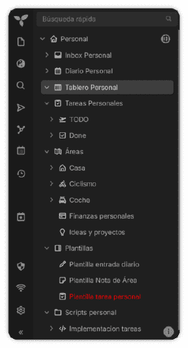 Raíces del workspace personal en Trilium