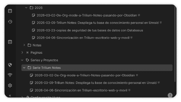 Opción de clonar nota en Trilium