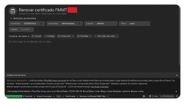 Tarea creada desde plantilla en Trilium