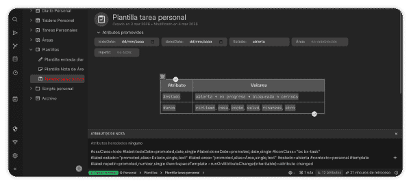 Plantilla de tarea en Trilium