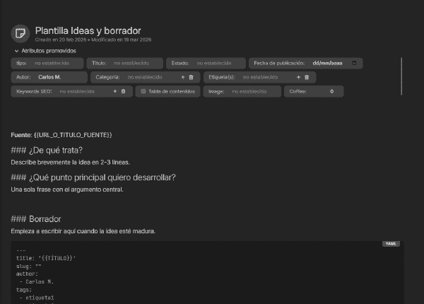 Nota basada en plantilla con atributos promovidos en Trilium