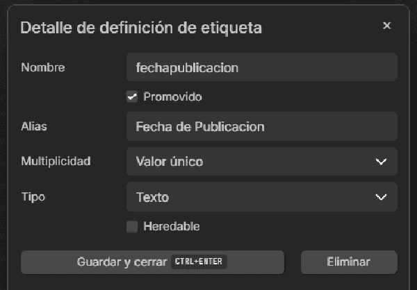 Configuración de alias y multiplicidad de atributo promovido en Trilium