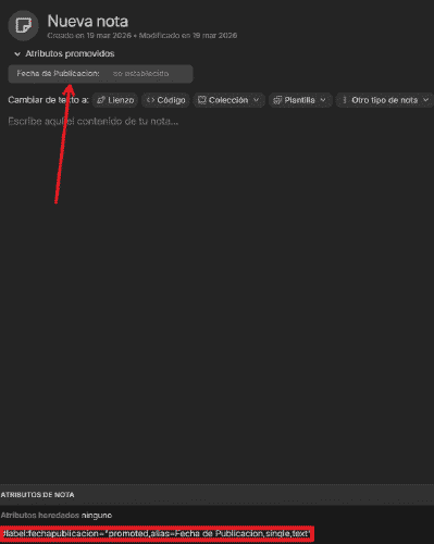 Atributo promovido guardado y visible en la nota de Trilium