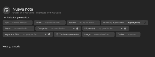 Nota existente con plantilla aplicada en Trilium