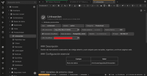 Inventario de contenedores en homelab de Trilium